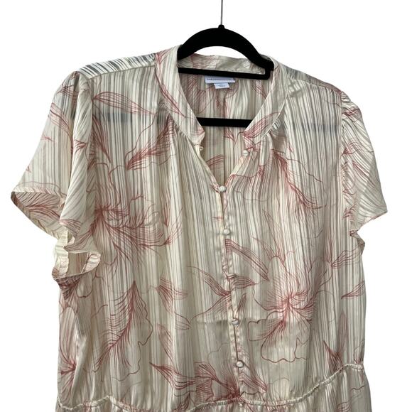 Liz Claiborne Short Sleeve Floral Satin Cream & Pink Dress w/ Slip Plus Size 1X - Picture 2 of 8